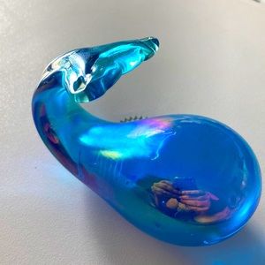 Ron Ray Blue Iridescent Whale Paperweight